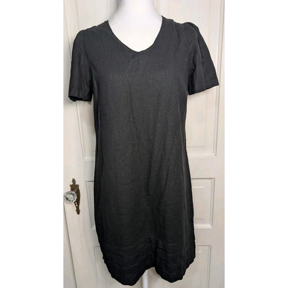 Nicole Miller Original Linen Blend Shift Dress Women's S Black Capsule Work(967)